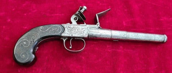 A scarce English Queen Anne Flintlock Box-lock pocket pistol by W Mold. Circa 1775.  Ref 4027